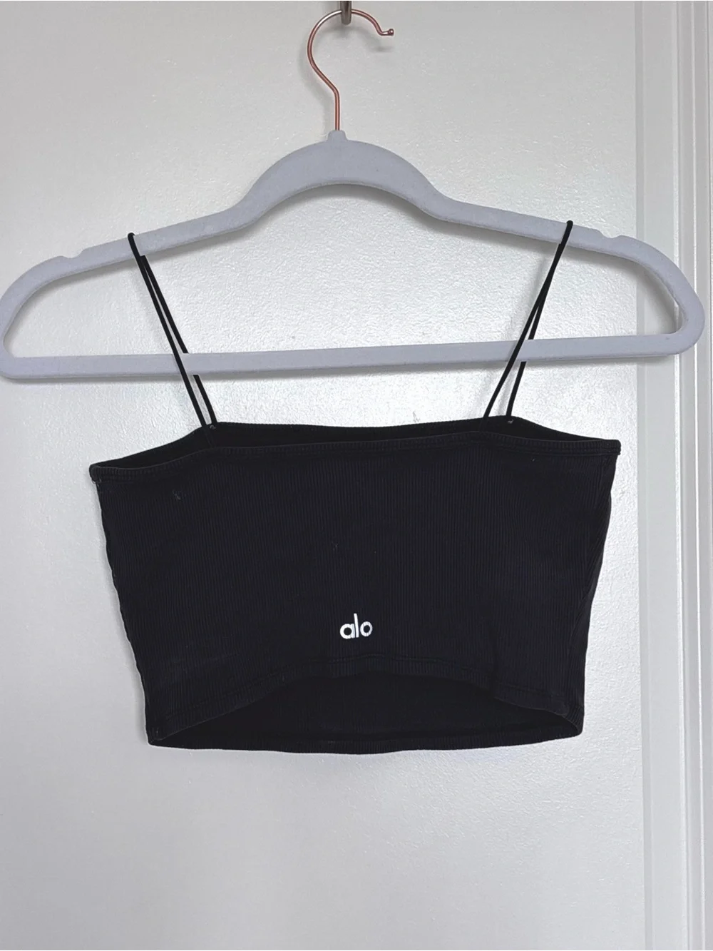 Alo Yoga Black Ribbed Crop Cami Tank Top Built In Shelf Bra Small Athleisure